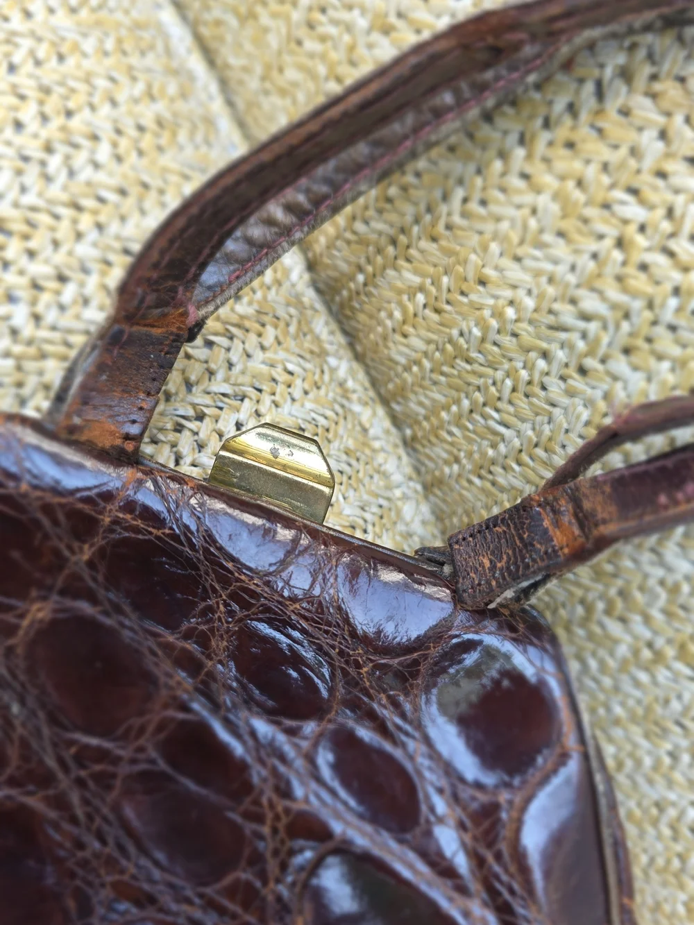 Vintage Genuine American Alligator Handbag Top Handle Purse 1950/1960s